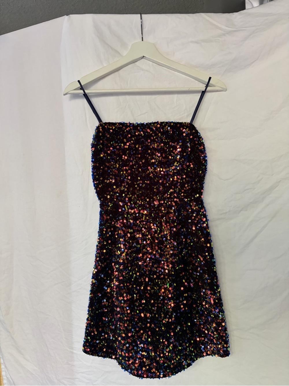 Hello Molly Multi-Color Sequin Mini Dress Sparkly Spaghetti Strap Party Size XS - Picture 4 of 15
